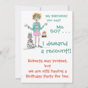 Assertive Frau fordert einen 50-jährigen Cartoon f Einladung