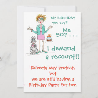 Assertive Frau fordert einen 50-jährigen Cartoon f Einladung