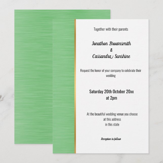 ASSEZ BRUSÉ VERT OR TRIM INVITATION (Devant / Derrière)