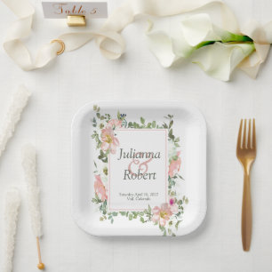 Assez jolie assiette en papier fleuri aquarelle ro