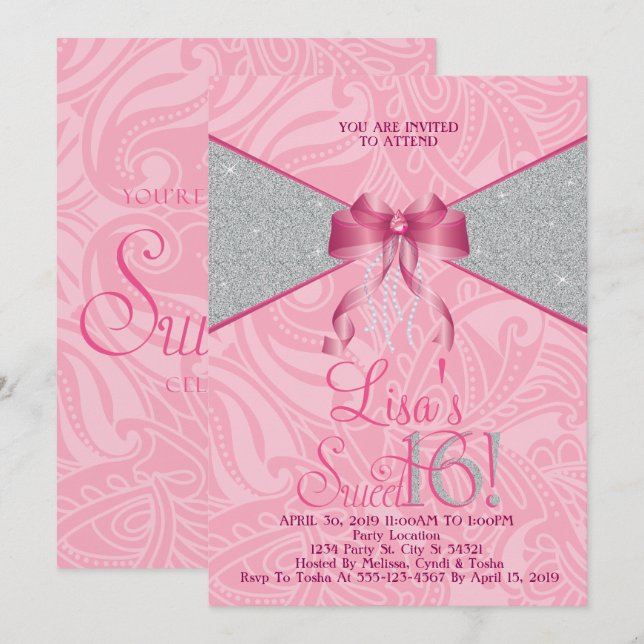 Assez rose, invitations de sweet sixteen de (Devant / Derrière)