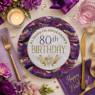 Assiette 80 ans Strates de Bijoux Violet et Or