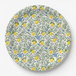 Assiette à motif floral citron et bleu