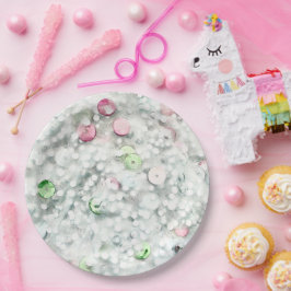 Assiette blanche pour fête de slime pailleté
