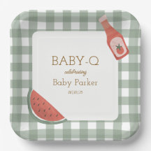 Assiette carrée bébé Green Gingham Baby-Q