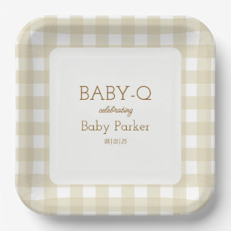 Assiette carrée bébé-Q à carreaux marron 2