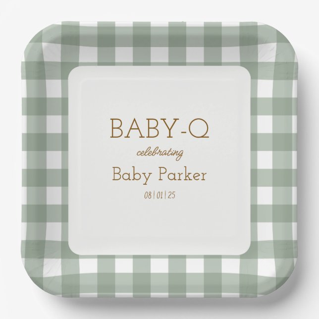 Assiette carrée bébé-Q Gingham vert 2 (Recto)