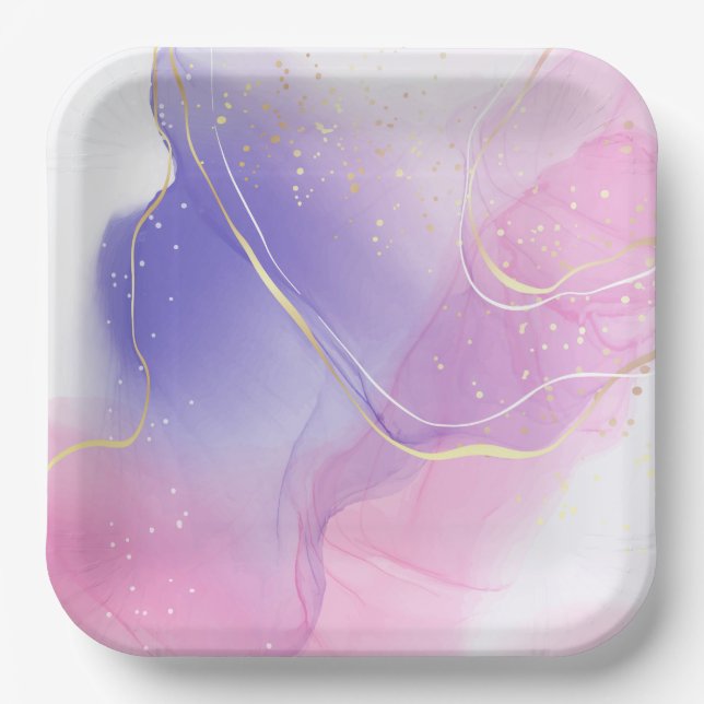 Assiette carrée Licorne Fantaisiste en Papier (Recto)