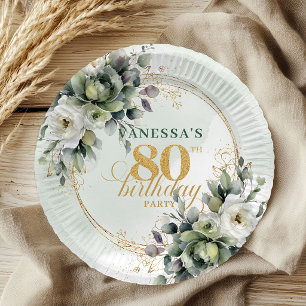 Assiette de fête d'anniversaire 80 ans Greenery Go
