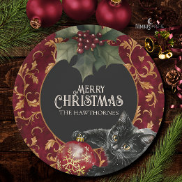 Assiette de fête de Noël de chat noir gothique vic