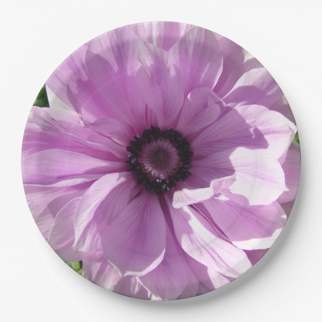Assiette de fête en papier à motif de fleurs rose  (Devant)