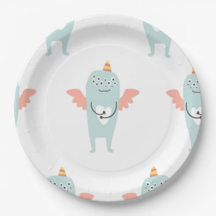 Assiette de fête verte menthe de monstre peu migno