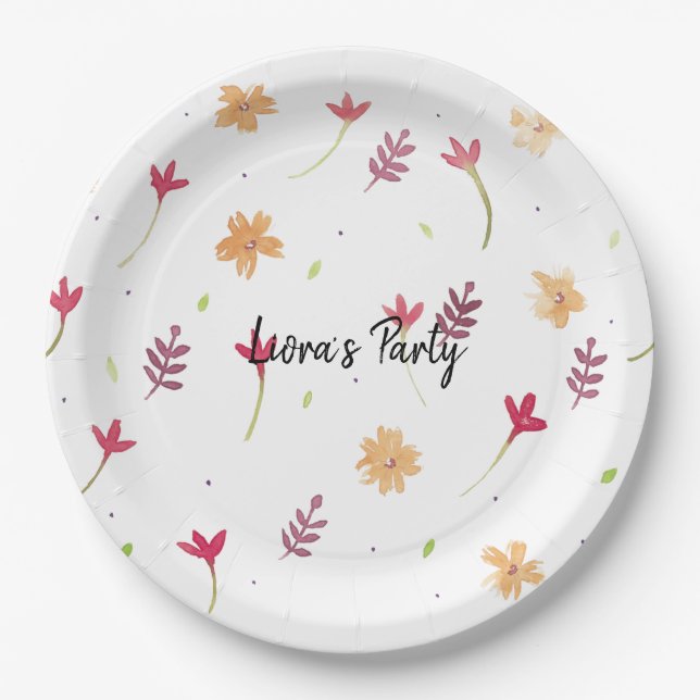 Assiette de fleurs orange aquarelle jolie  (Devant)