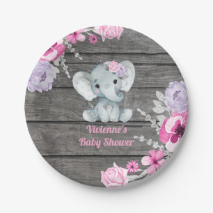 Assiette d'éléphant rose pourpre 4 Baby showers,