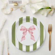 Assiette élégante avec ruban rose et rayures vert