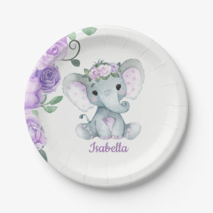 Assiette éléphante pour Baby shower, Anniversaire,
