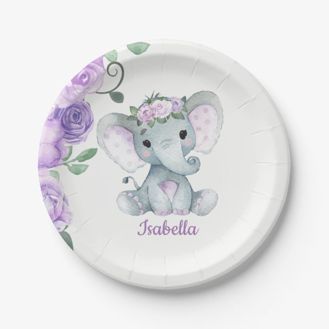 Assiette éléphante pour Baby shower, Anniversaire, (Devant)