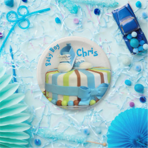 Assiette en carton 7" gâteau chaussures bleues pou