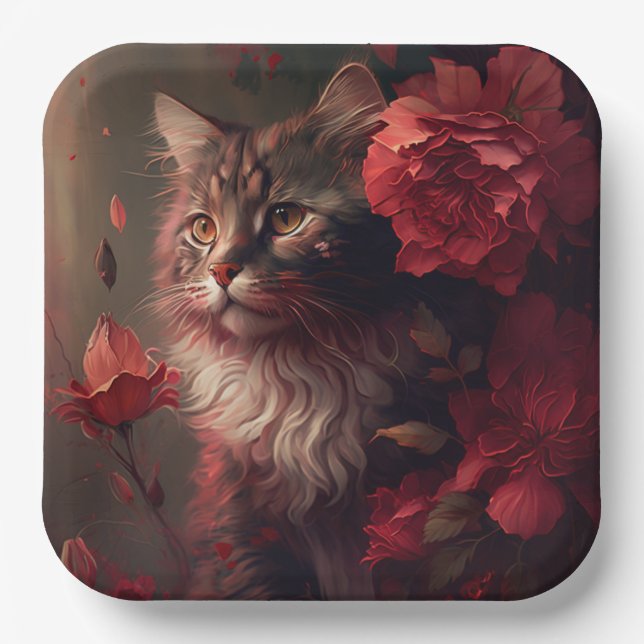 Assiette en carton chat fleur (Recto)