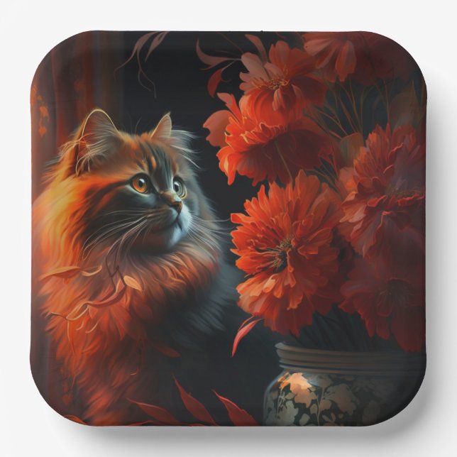 Assiette en carton chat fleur (Recto)
