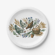 Assiette en céramique Rustique de Ferme Poules et