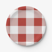 Assiette en papier à carreaux rouges Gingham grand