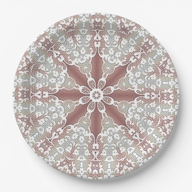 Assiette en papier à dentelle blanche élégante flo (Devant)