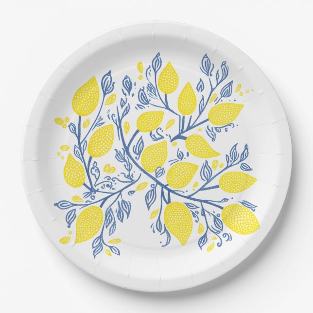 Assiette en papier à effet de vignes de citron dél (Devant)