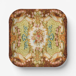 Assiette en papier à motif de tapisserie florale b