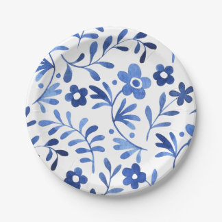 Assiette en papier à motif floral bleu