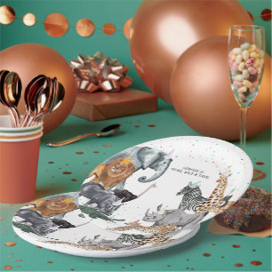 Assiette en papier aquarelle Animal de fête simple