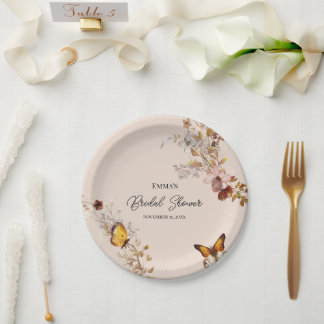 Assiette en papier aquarelle de fleurs sauvages d'
