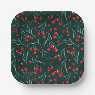 Assiette en papier aux baies de Noël rustique – Fê