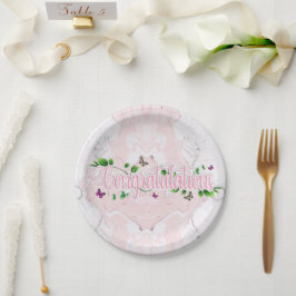 Assiette en papier avec texte Félicitations Fleurs