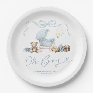 Assiette en papier Baby Shower Carrosse Bleu Coque