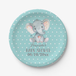Assiette en papier Baby shower d'éléphant Aqua