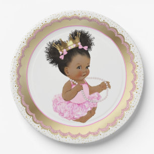 Assiette en papier Baby Shower Princesse Afro-Amér