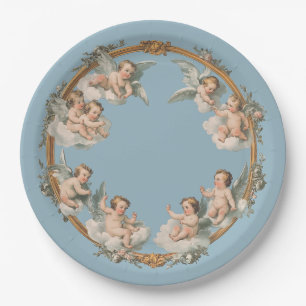 Assiette en papier Baroque Chérubin Couronne Bleue