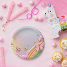 Assiette en papier bébé fille papillon mignon