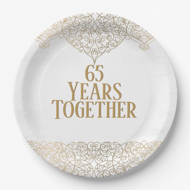 Assiette en papier blanc avec dentelle dorée pour  (Devant)