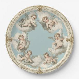 Assiette en papier bleu nuage de style rococo élég