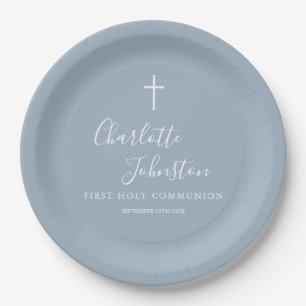 Assiette en papier Bleu Poussiéreux pour Première
