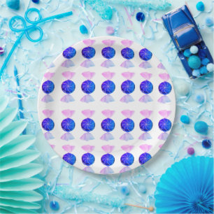 Assiette en papier bonbons rose et bleu