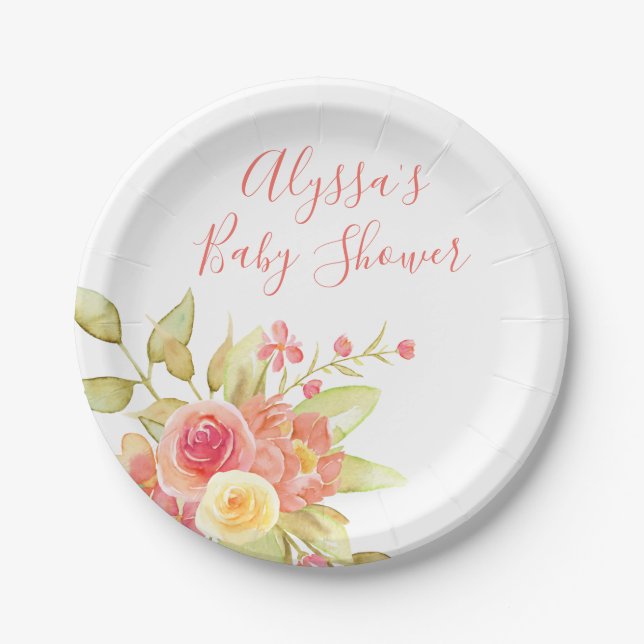 Assiette en papier bouquet de roses pastel sucré (Devant)