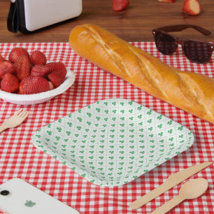 Assiette en papier carrée 7" motif trèfle élégant