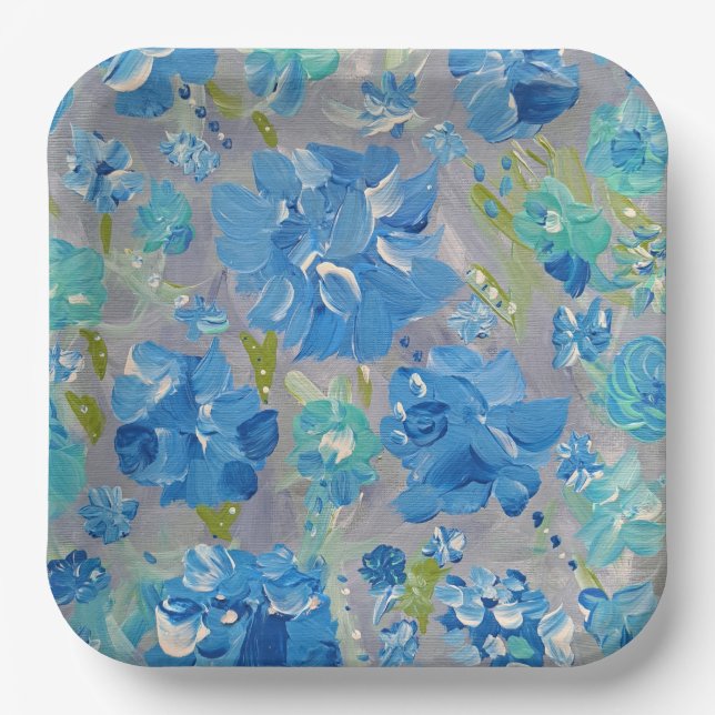 Assiette en papier carrée de 9" Floral Célébration (Recto)