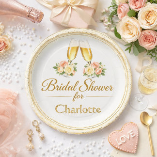 Assiette en papier Champagne et Roses pour la Baby