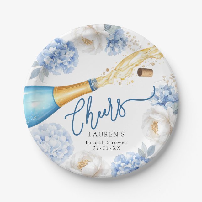Assiette en papier Champagne Mariage Blue Cheers (Devant)