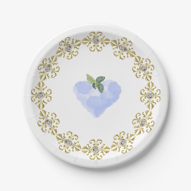Assiette en papier Cœur Bleu (Devant)