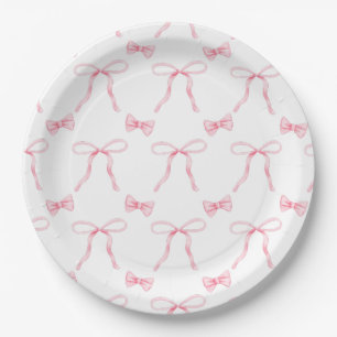 Assiette en papier Coquette à ruban rose pour anni